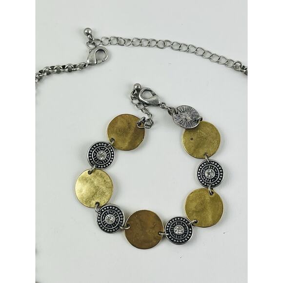 2 Tone Coin Disc Necklace Bracelet Rhinestone Boho Matte Brass Gold Silver disk - Picture 15 of 15